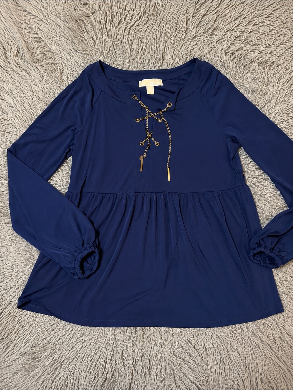 MICHAEL Michael Kors Navy Blue Chain Lace-Up Blouse/Tunic Top Size M - Picture 1 of 4
